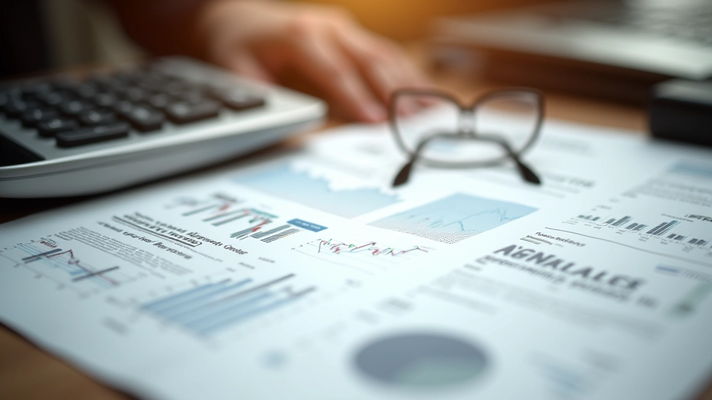 Journal financier ouvert sur un bureau avec données et graphiques