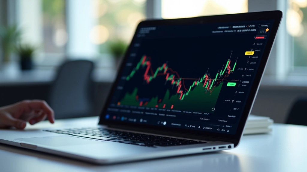 Écran portable montrant plusieurs indicateurs techniques superposés sur un graphique de marché avec des bandes de Bollinger et une moyenne mobile